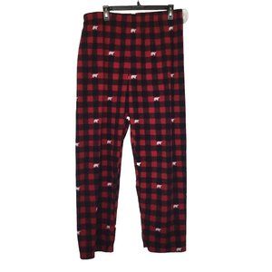 PLACE Pajama Pants Women Large Red Black Plaid Fleece Pull-On Comfort Waist